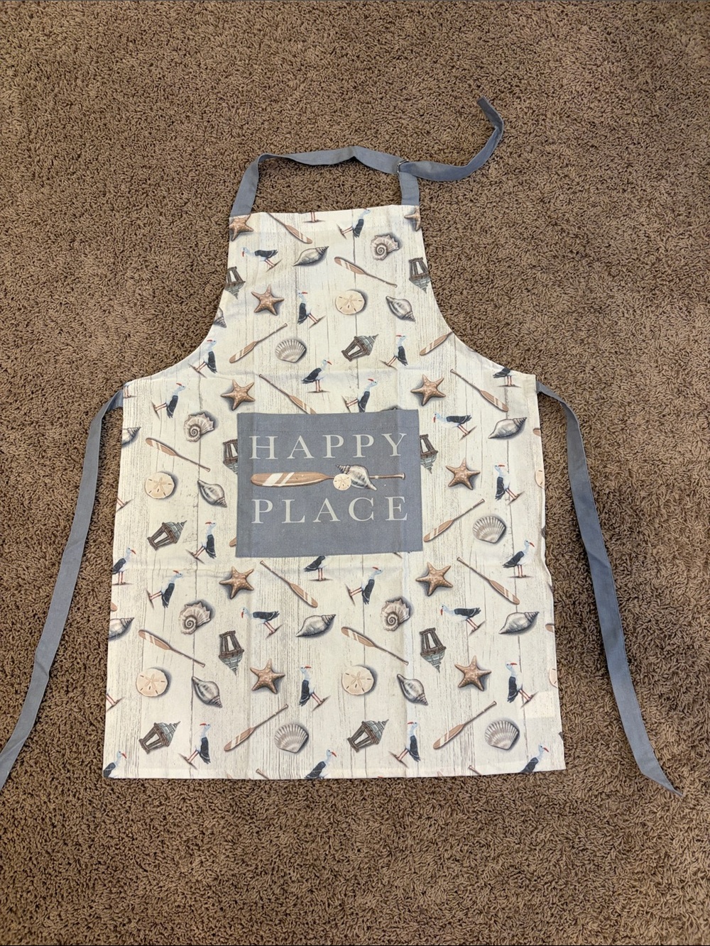 Happy Place Coastal Apron in Cream and Gray